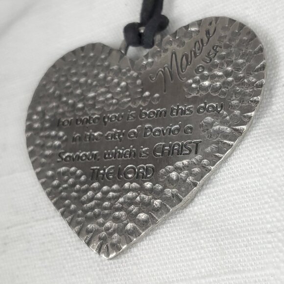 Vintage Marcie USA Pewter Christ is Born Large Heart Pendant Necklace - Picture 7 of 12